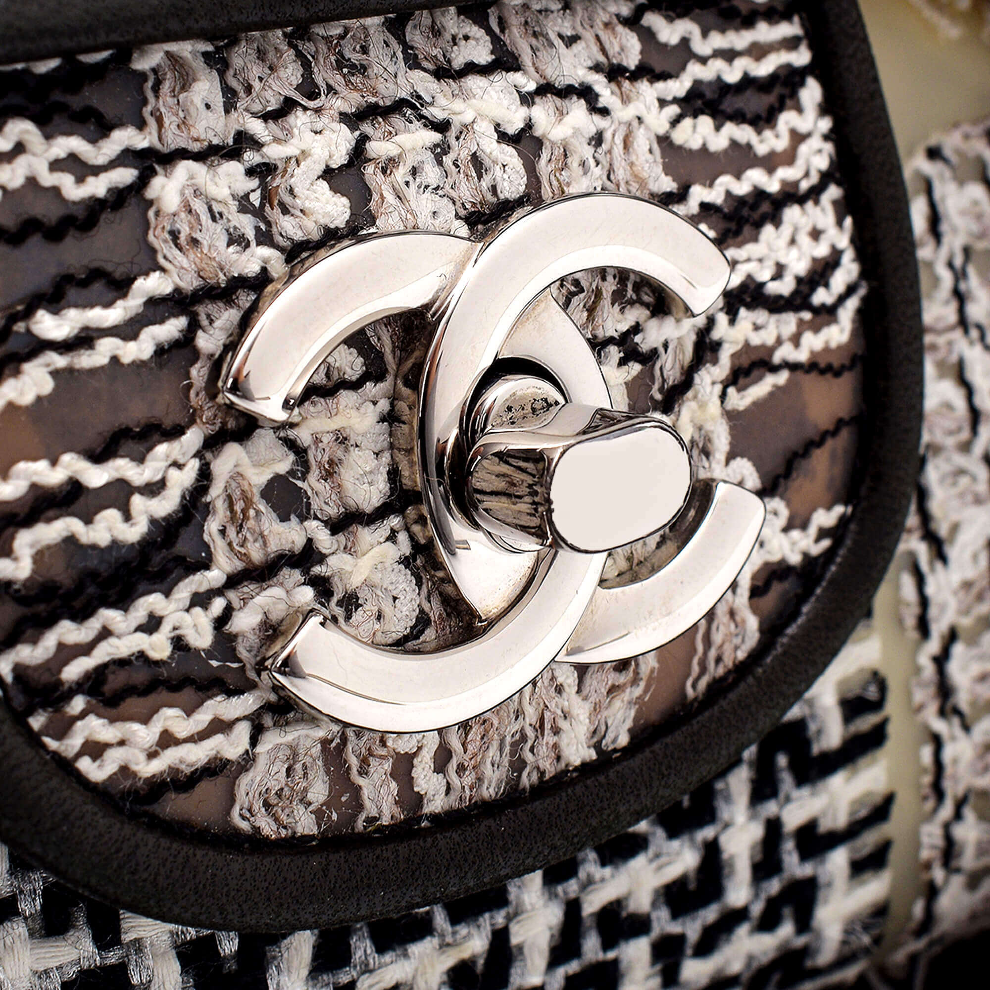 Chanel - Black & White PVC Patchwork Tweed Flap Bag